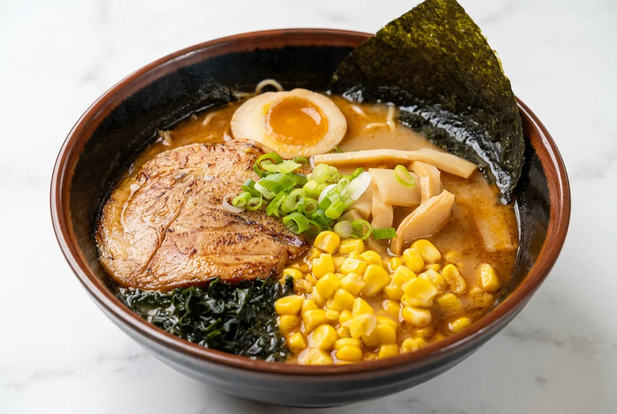 After: the same bowl of ramen, relit by the studio