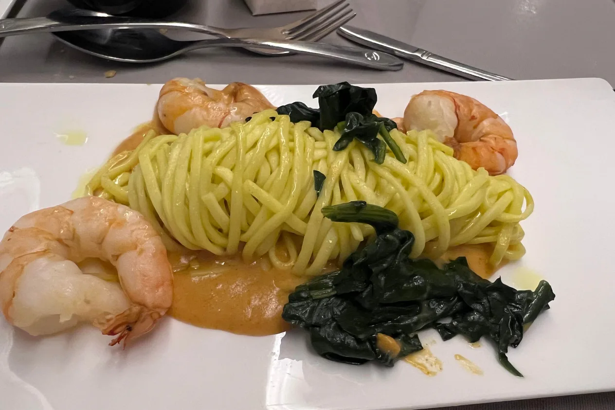 Before: shrimp tagliatelle as photographed on a phone